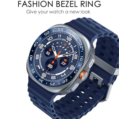 DEALELE Bezel Cover Compatible with Samsung Galaxy Watch Ultra 47mm (2025/2024), Time Scale Stainless Steel Metal Bezel Ring Adhesive Cover Anti Scratch Protector Accessory, Blue - Brushed - Image 2