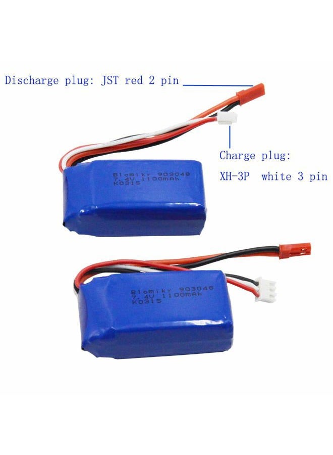 Blomiky 2 Pack 8.14Wh 7.4V 1100mAh 35C Li-ion-Po Battery with JST Plug for Wltoys A949 A959 A969 A979 A320 A321 RC Truck Cars and K929 RC Helicopter Airplane A959 Battery 2 - Image 4