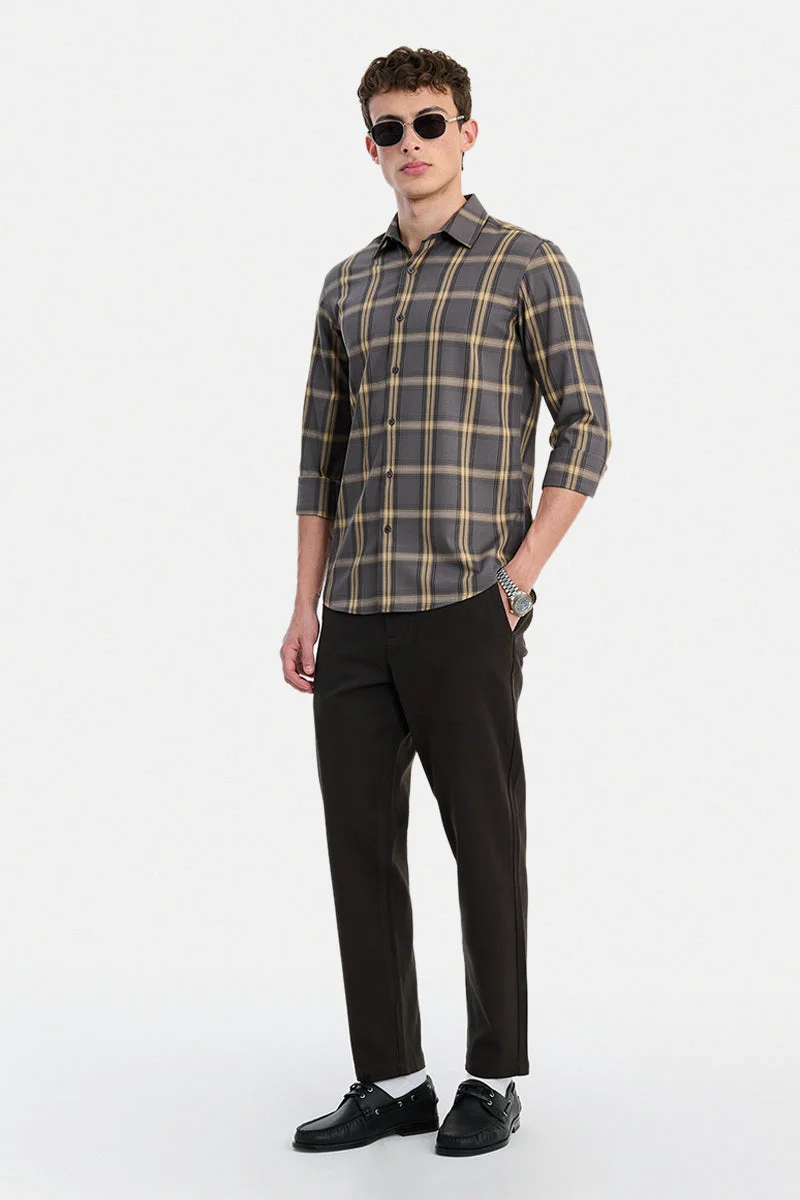 SNITCH Grey Checkered Long Sleeve Slim Fit Formal Luxe Shirt