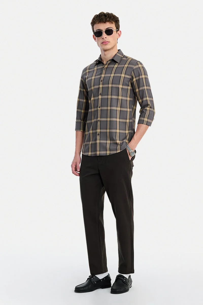 سنيتش Grey Checkered Long Sleeve Slim Fit Formal Luxe Shirt
