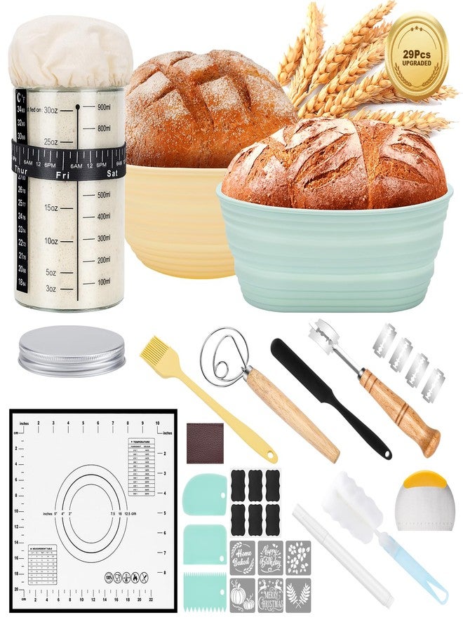 HK Sourdough Starter Kit with 9" Round & 10" Oval Banneton Proofing Basket and 34oz Starter Jar - Beginner-Friendly Sourdough Bread Baking Supplies and Baking Gifts for Women, Men, and Bread Bakers - Image 1