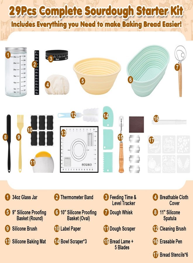 HK Sourdough Starter Kit with 9" Round & 10" Oval Banneton Proofing Basket and 34oz Starter Jar - Beginner-Friendly Sourdough Bread Baking Supplies and Baking Gifts for Women, Men, and Bread Bakers - Image 2