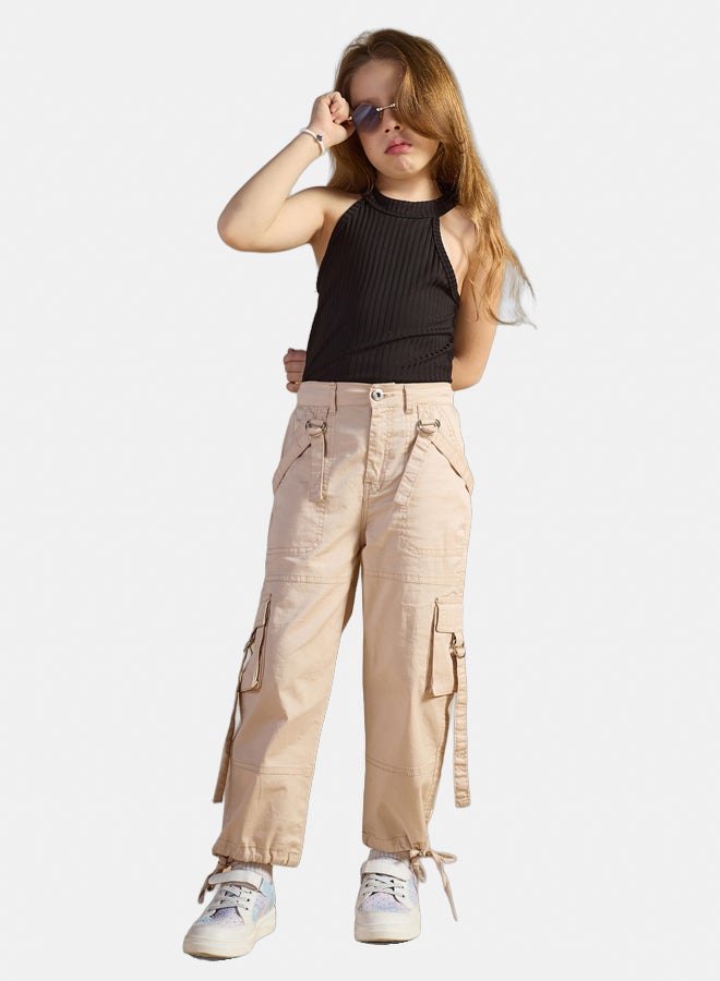 AMB Kidswear Girls' Gabardine Wide Leg Cargo Pants - Image 1