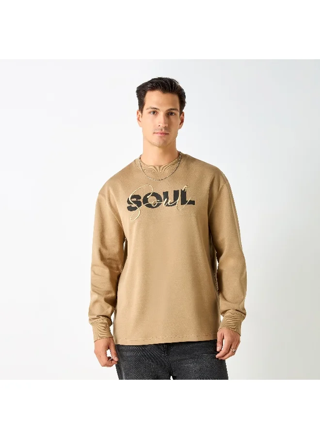 Iconic Iconic Embroidered Sweatshirt with Round Neck and Long Sleeves