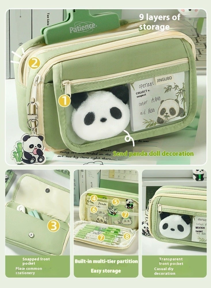 مجموعة حافظة أقلام باندا متعددة الطبقات، حقيبة أقلام كبيرة السعة، لوازم مكتبية باندا لطيفة وجميلة، حقيبة بسحاب للأقلام