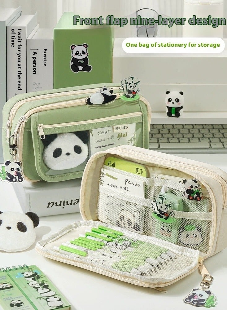مجموعة حافظة أقلام باندا متعددة الطبقات، حقيبة أقلام كبيرة السعة، لوازم مكتبية باندا لطيفة وجميلة، حقيبة بسحاب للأقلام