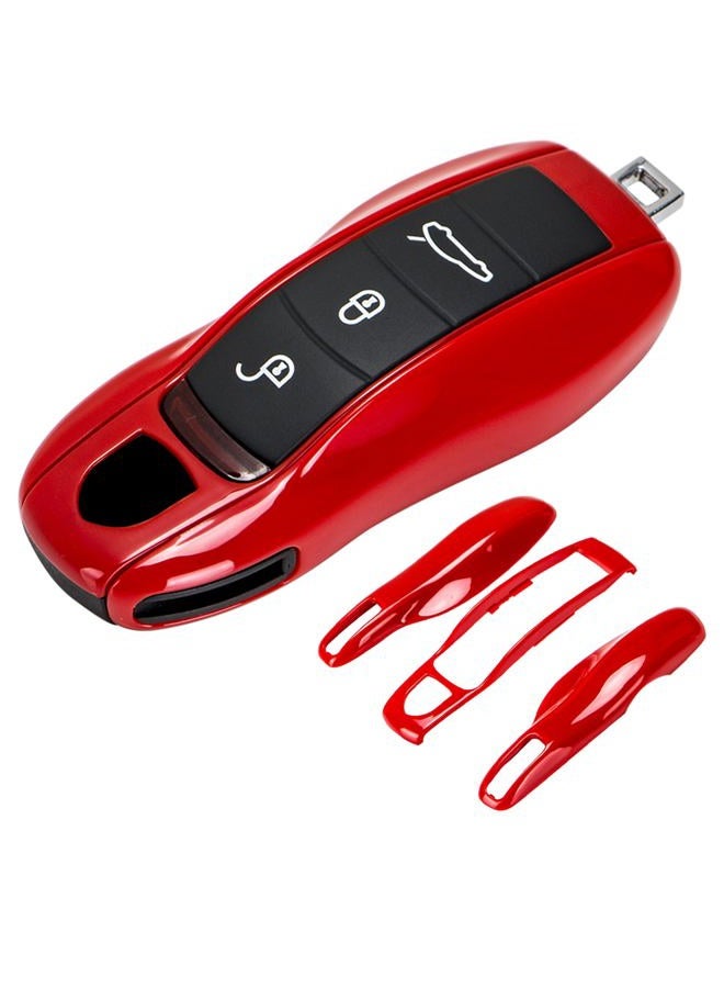 AeroBon 3-Piece Painted Key Cover Key Fob Shell Cover Compatible with Porsche Key Shell, Key Shell Replacement (MK1, Red) - Image 1