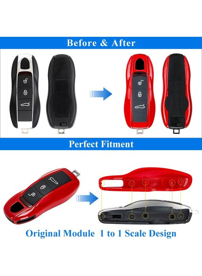 AeroBon 3-Piece Painted Key Cover Key Fob Shell Cover Compatible with Porsche Key Shell, Key Shell Replacement (MK1, Red) - Image 4