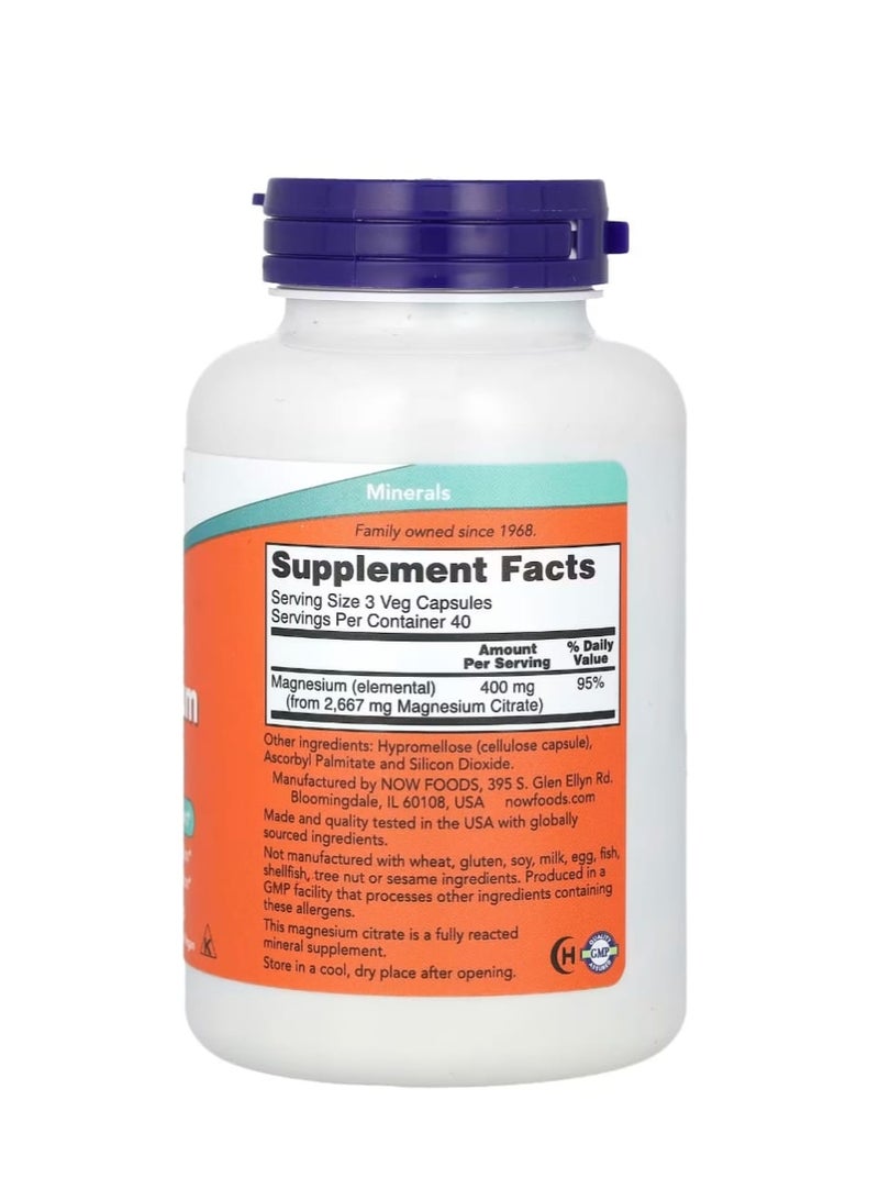 now Magnesium Citrate 120 Veg Capsules (133 mg per Capsule) - Image 2