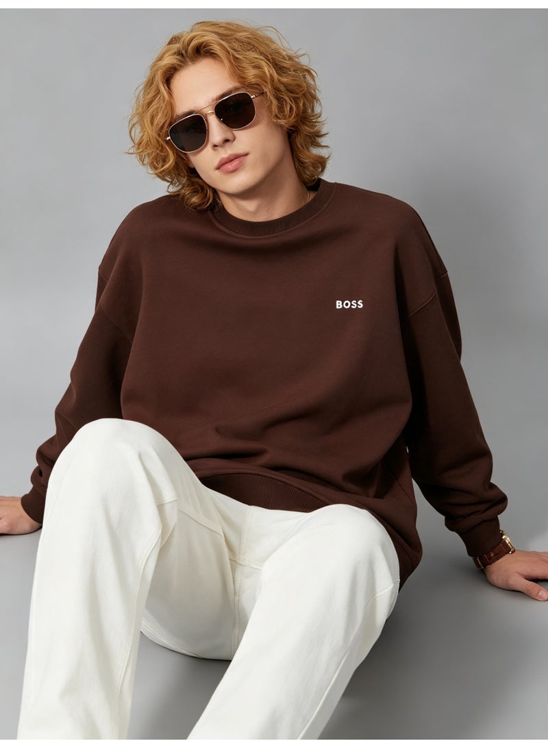 BOSS Men’s and Women’s Crew Neck Sweatshirt Casual Long Sleeve Top Brown - Image 1