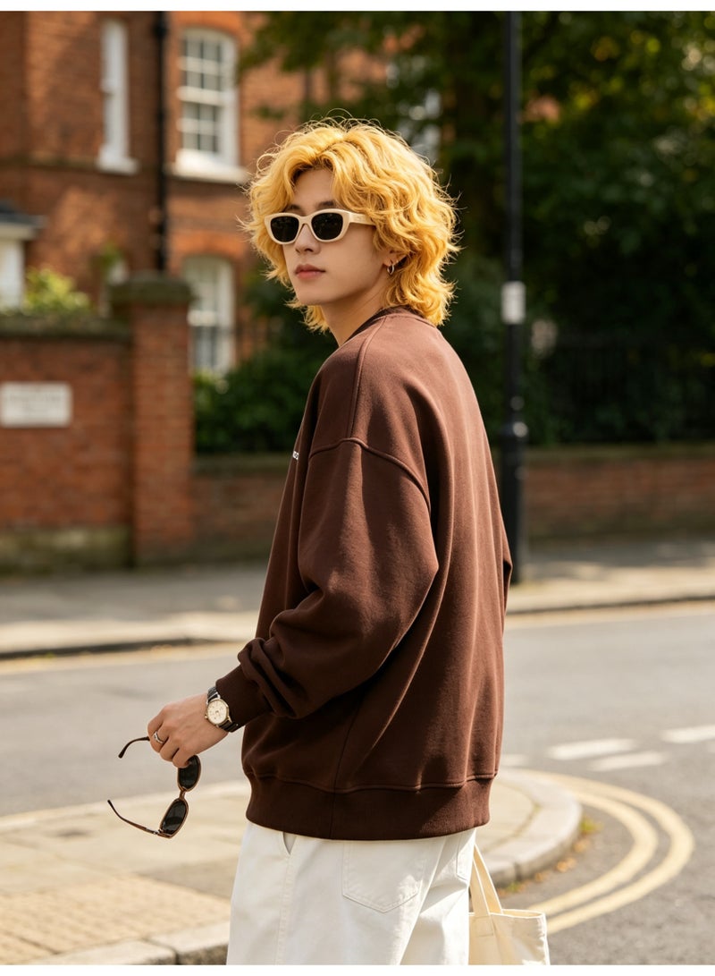BOSS Men’s and Women’s Crew Neck Sweatshirt Casual Long Sleeve Top Brown - Image 4