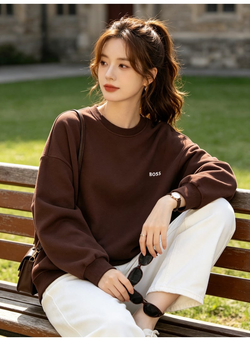 BOSS Men’s and Women’s Crew Neck Sweatshirt Casual Long Sleeve Top Brown - Image 5