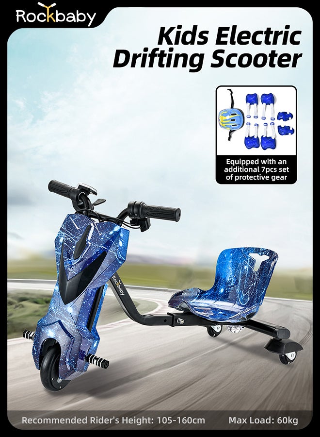 Rockbaby Mini 36V High-Power 360°Children/Adult Electric Drifting Scooter-Adjustable With Bluetooth And Protective Gear 57x44x21cm Blue - Image 2