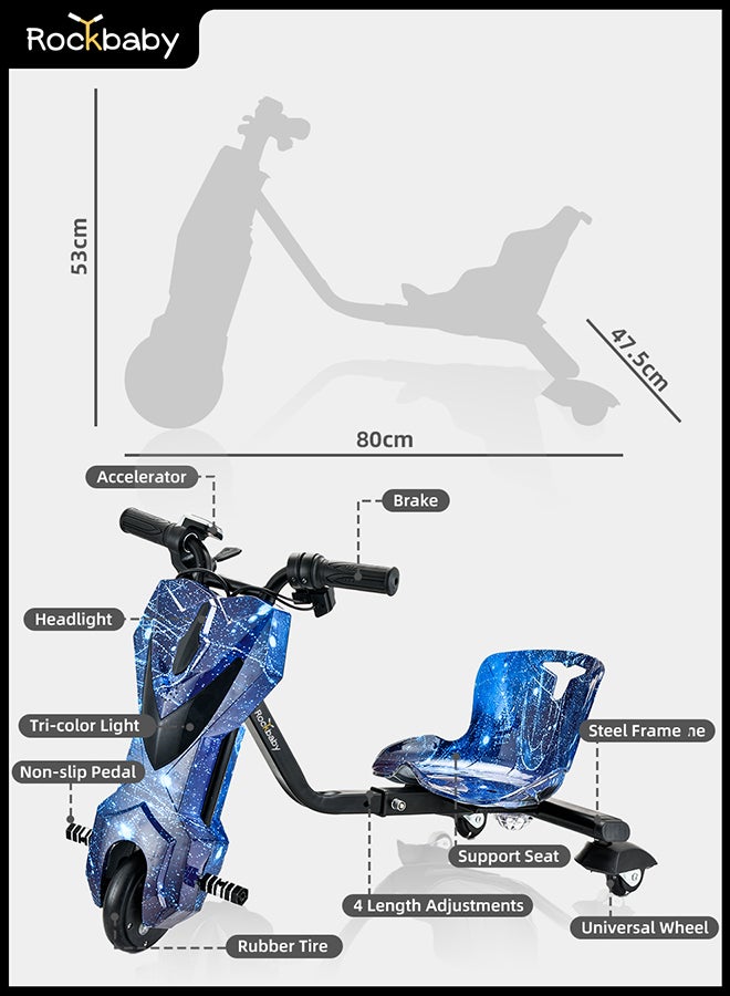 Rockbaby Mini 36V High-Power 360°Children/Adult Electric Drifting Scooter-Adjustable With Bluetooth And Protective Gear 57x44x21cm Blue - Image 5