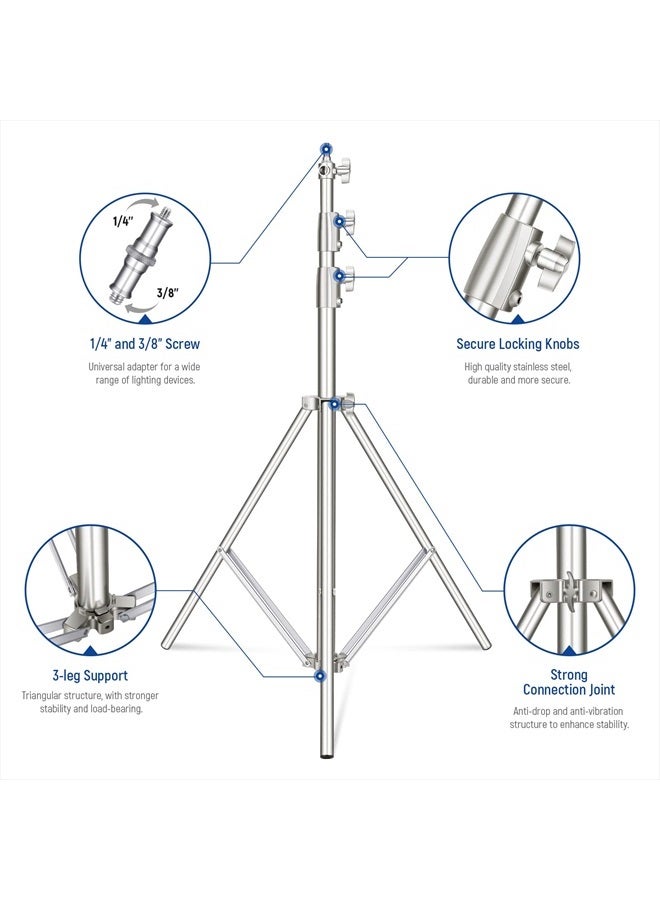 NEEWER 9.2ft/2.8m Stainless Steel Light Stand, Spring Cushioned Heavy Duty Photography Tripod Stand with 1/4” to 3/8” Universal Screw Adapter for Strobe,LED Video Light,Ring Light,Monolight, Softbox - Image 5