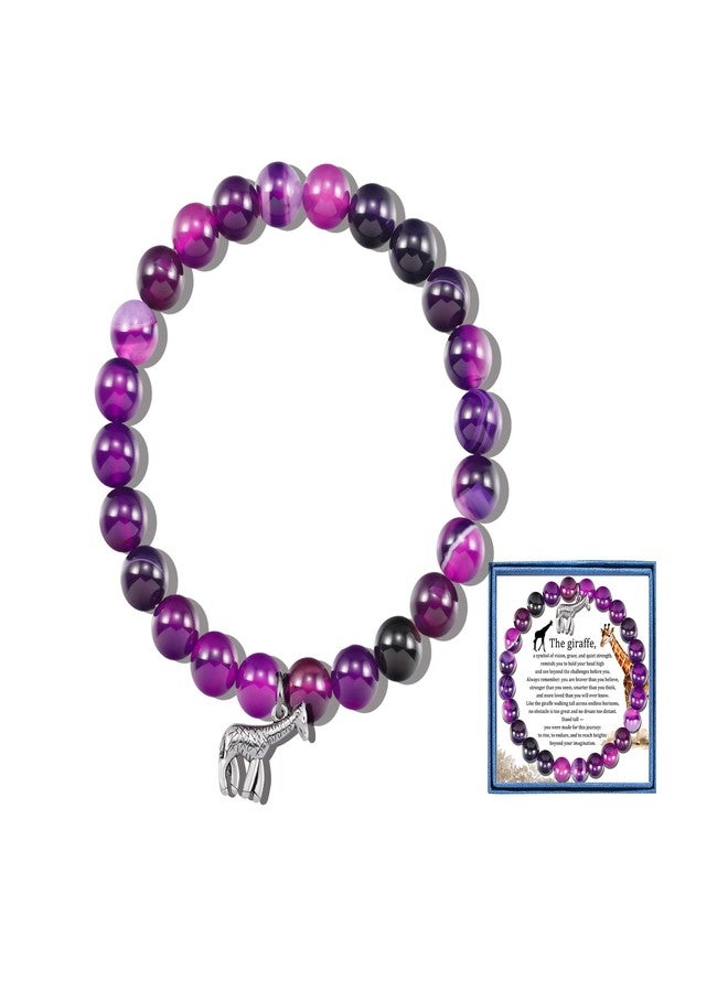 LIUANAN Giraffe Charm Amethyst Bracelet for Women Real Natural Stone Animal Lover Gifts Inspirational Jewelry for Daughter Niece Birthday Gift (Giraffe Bracelet-Amethyst) - Image 1