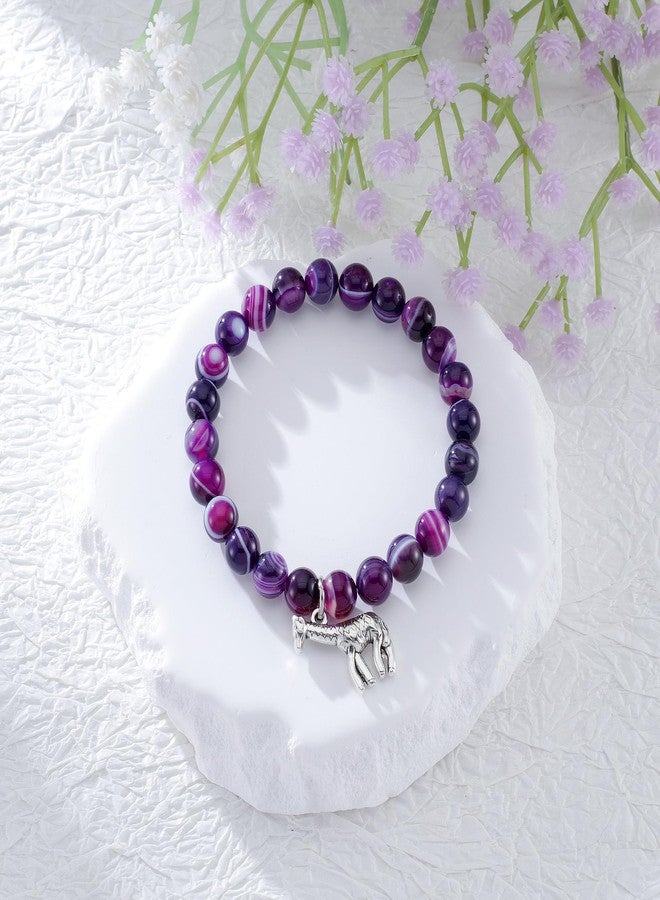 LIUANAN Giraffe Charm Amethyst Bracelet for Women Real Natural Stone Animal Lover Gifts Inspirational Jewelry for Daughter Niece Birthday Gift (Giraffe Bracelet-Amethyst) - Image 4