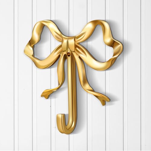 Lineshading 1 Pcs Coquette Gold Bow Wall Hooks Brass Wall Hooks Gold Bow Room Decor Hook for Coat Bath Towel Bathroom Kitchen Door Coffee Mugs Room Decorations L