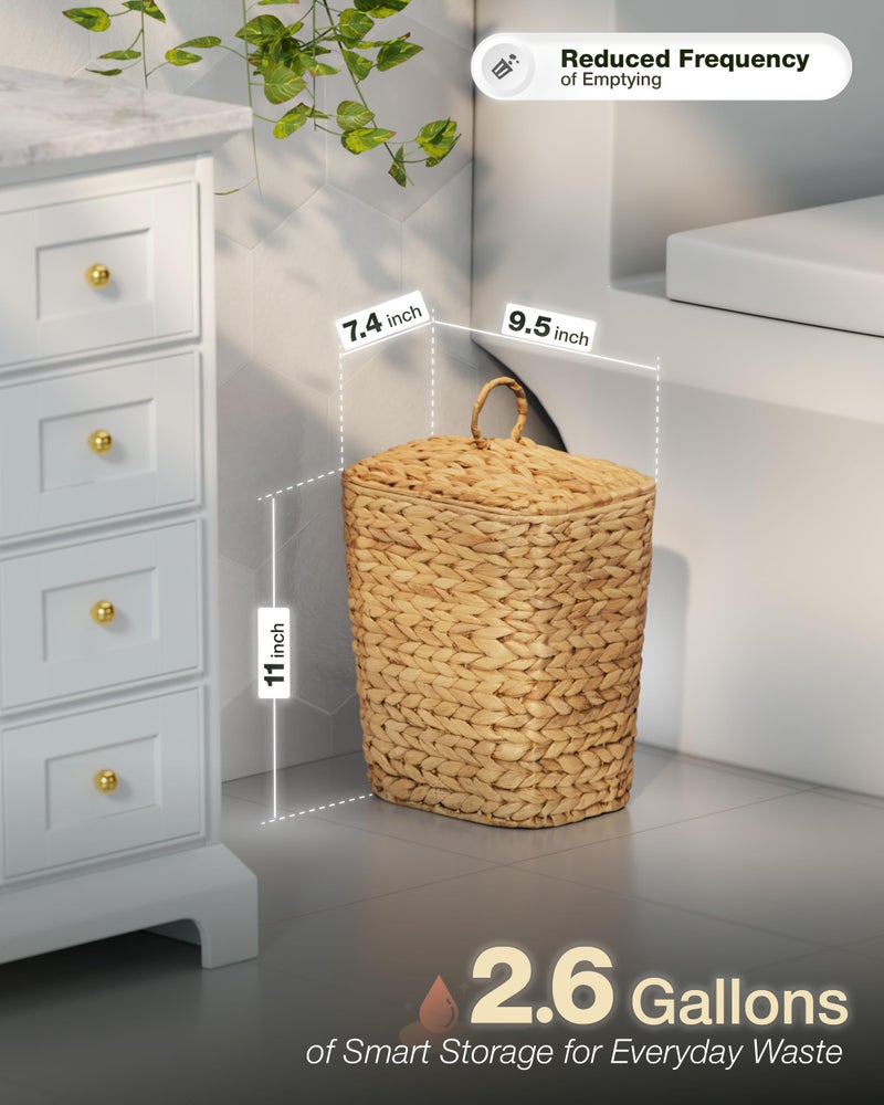 BLUEWEST 2.6 Gallon Wicker Trash Can with Lid, Handwoven Rattan Trash Can, Woven Decorative Wastebasket, Wicker Waste Basket with Removable Plastic Inner Bin for Bathroom, Bedroom, Office, or Kitchen - Image 3