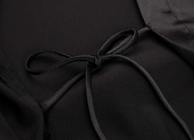 sunshinemall Women's Satin Kimono Robes with Rhinestones Bride Bridesmaid Short Getting Ready Wedding Dressing Gown Black - Image 4