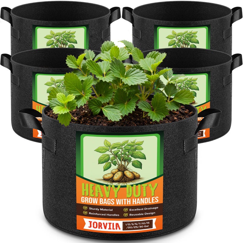 Jorvila 5 Pack 10 Gallon Grow Bags, Thickened Nonwoven Fabric Planter Pots with Handles, Heavy Duty 300G Garden Pots for Tomato, Potato and Vegetable - Image 1