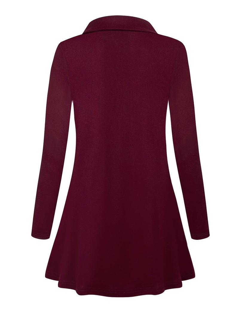 Miusey Tunic Sweatshirts for Women Long Zip Up Hoodies Warm Cardigans Cotton Lighweight Jackets with Pockets High Collar Flared Office Wear Wine L - Image 4