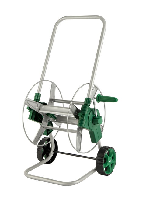 Telescopic Metal Hose cart 1x1, Manual Retract Hose Reel, Slow, Return & Stop Anywhere,  Portable Hose Cart, Matellic Framed Body , Level Track Reduces Hose Twisting.