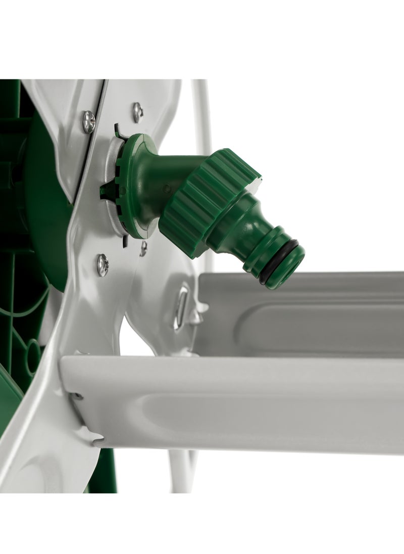 Telescopic Metal Hose cart 1x1, Manual Retract Hose Reel, Slow, Return & Stop Anywhere,  Portable Hose Cart, Matellic Framed Body , Level Track Reduces Hose Twisting.