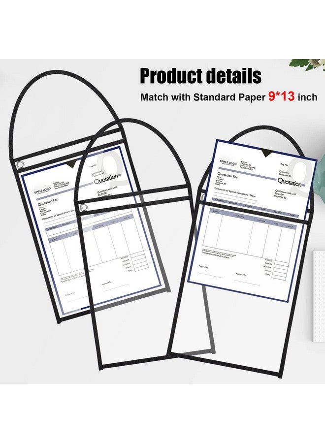 Epakh 30 Pack Shop Ticket Holders Work Order Holder For 9 X 12 Inch Hanging Sleeve Job Ticket Holders With Strap Both Sides Clear (Black) - Image 2