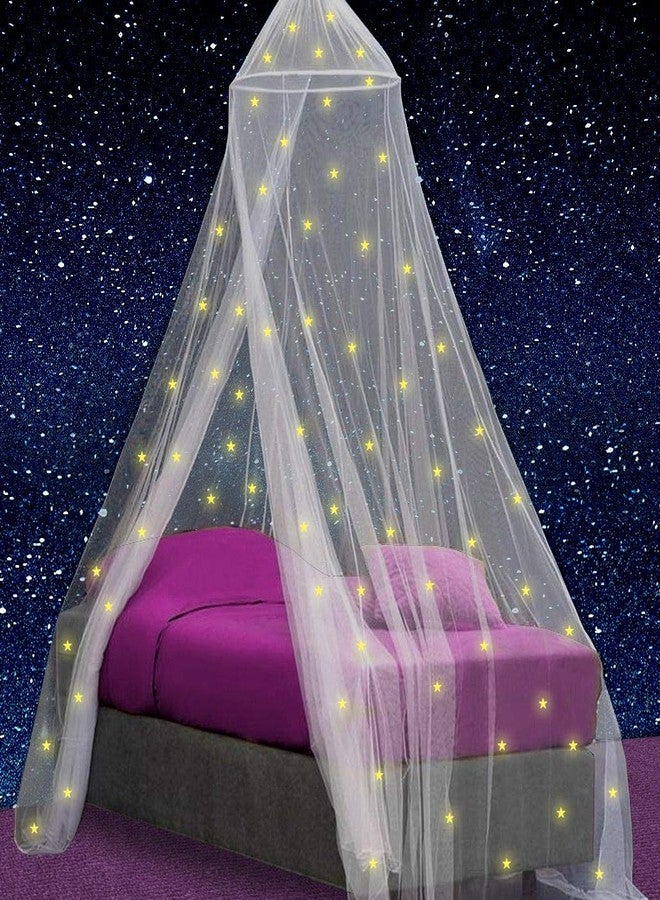 UB-STORE Canopy for Girls Bed with Pre-Glued Glow in The Dark Stars - Princess Mosquito Net Room Decor - Kids & Baby Bedroom Tent with Galaxy Lights - 1 Opening Canopy Bed & Hanging Kit Included - Image 1