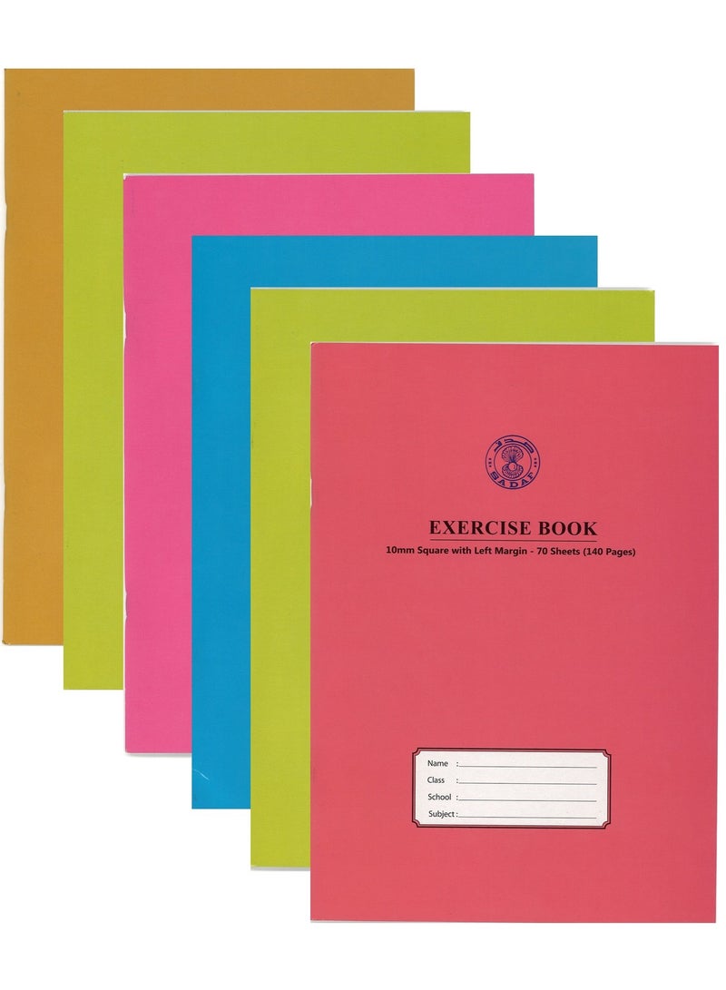 Sadaf دفاتر ملاحظات مربعة مبطنة مقاس A4، 6 قطع، 10 مم، 70 ورقة، ألوان متنوعة - Image 1