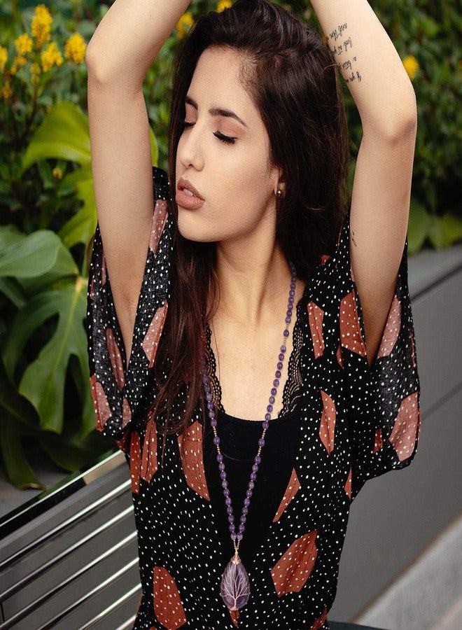 Jovivi Natural Amethyst Quartz Healing Crystals Necklace Wire Wrapped Teardrop Life Tree Chakra Gemstone Pendant Mothers Day Christmas Gifts - Image 3