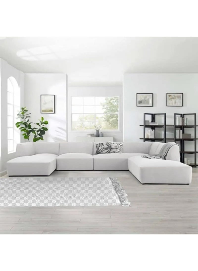 KARNAK Astorn 4 Seater U-Shape Velvet Sofa, Interior Furniture, Comfortable Sofa, High quality Velvet (White)  - Image 1