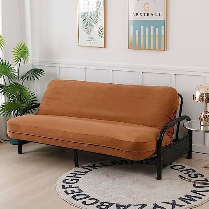 OctoRose Full Size 54x75x8inch 3 Side Zipper Classic Soft Micro Suede Futon Cover/Slipcover/Sofa Day Bed Mattress Cover Couch Protector (Cover ONLY) (Caramel) - Image 1