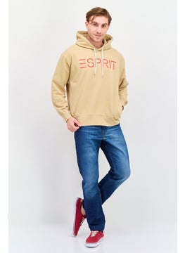 ESPRIT Men Hood Neck  Long Sleeves Brand Logo Hoodie, Tan  - Image 4