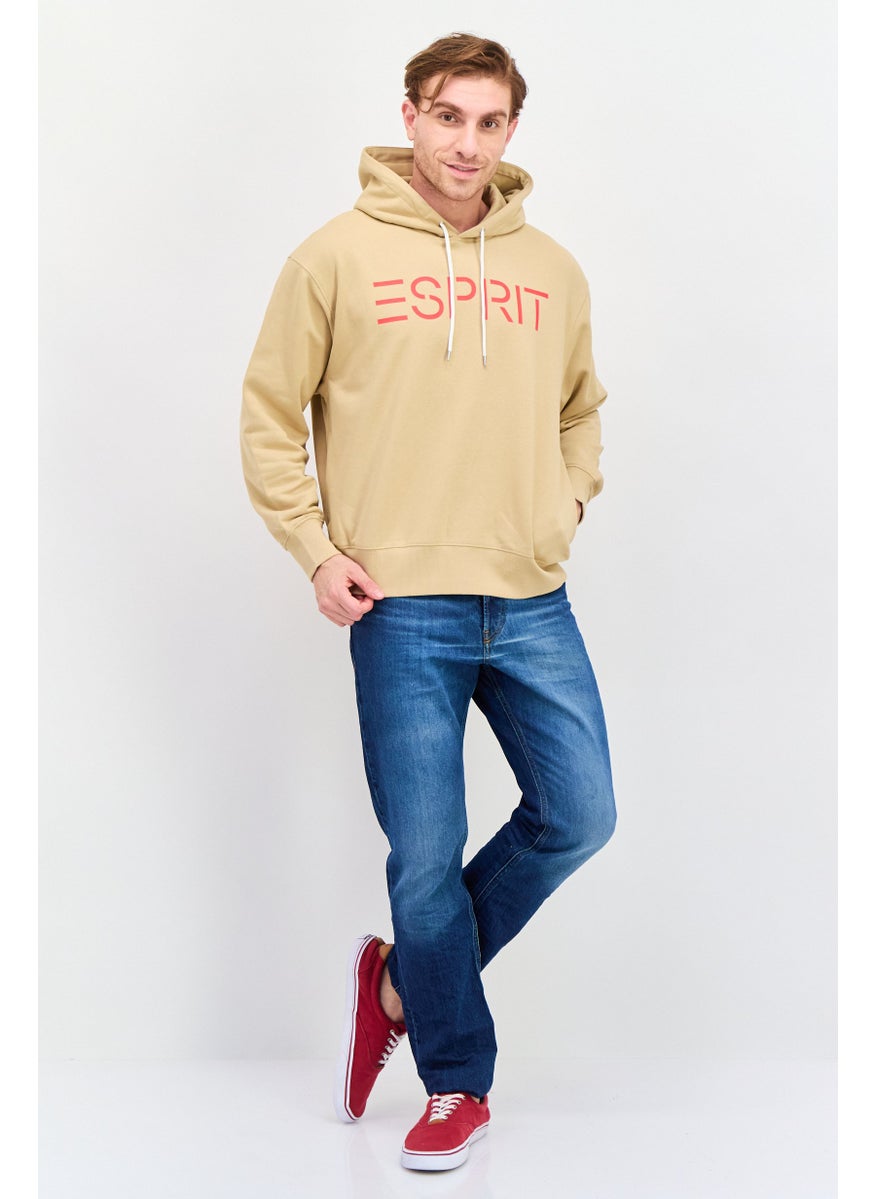 ESPRIT - Men Hood Neck  Long Sleeves Brand Logo Hoodie, Tan - Image 1