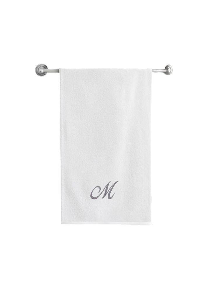BYFT Embroidered For You (White) Luxury Monogrammed Bath Towel (70 x 140 Cm -Set of 1) 100% Cotton, Highly Absorbent and Quick dry Bath Linen -600 Gsm (Silver Letter M) - Image 2