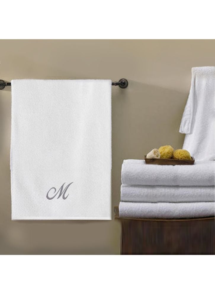 BYFT Embroidered For You (White) Luxury Monogrammed Bath Towel (70 x 140 Cm -Set of 1) 100% Cotton, Highly Absorbent and Quick dry Bath Linen -600 Gsm (Silver Letter M) - Image 1