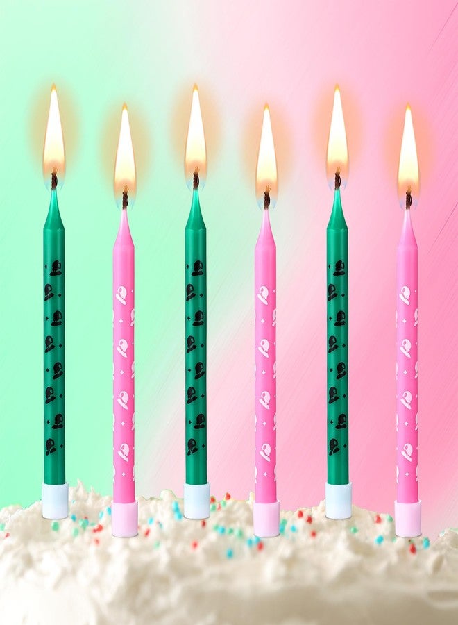 Conelist مجموعة زينة كعكة عيد ميلاد من كونيليست، 12 قطعة، باللونين الوردي والأخضر، مزينة بطبعة قبعة ساحر، مثالية لحفلات أعياد الميلاد والذكرى السنوية وحفلات الكشف عن جنس المولود. - Image 1