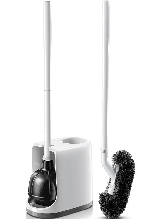 HAMITOR Toilet Plunger Bowl Brush Combo：Heavy Duty Rubber for Drain Clog Remover - Curved Design Bristles for Deep Cleaning Under Rim - Compact Bathroom Cleaning Tools for New Homet Essentials - White - Image 1