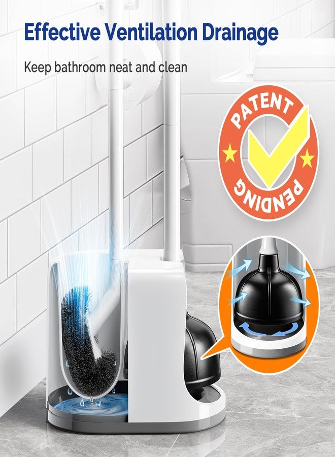 HAMITOR Toilet Plunger Bowl Brush Combo：Heavy Duty Rubber for Drain Clog Remover - Curved Design Bristles for Deep Cleaning Under Rim - Compact Bathroom Cleaning Tools for New Homet Essentials - White - Image 5