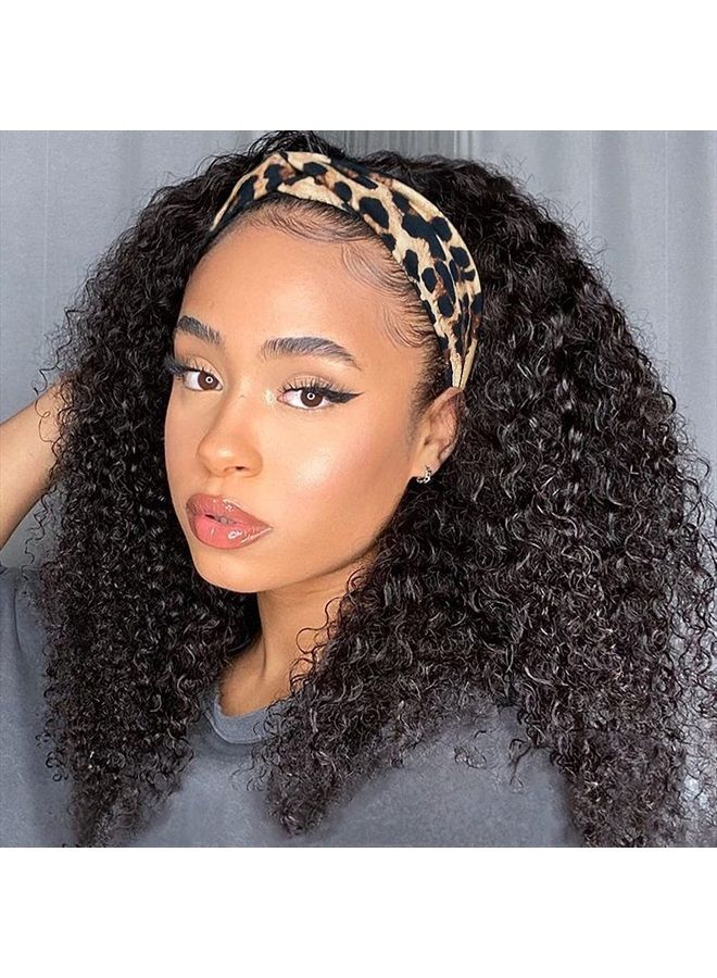 Eooma Curly Headband Wig Human Hair Wigs for Black Women (14 inch) Brazilian Curly None Lace Front Wigs Human Hair Scarf No Gel Gluelees Remy Hair Headband Wig - Image 1