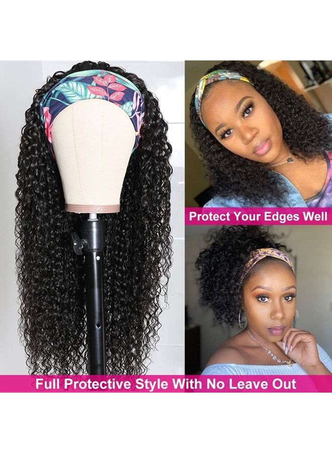 Eooma Curly Headband Wig Human Hair Wigs for Black Women (14 inch) Brazilian Curly None Lace Front Wigs Human Hair Scarf No Gel Gluelees Remy Hair Headband Wig - Image 2