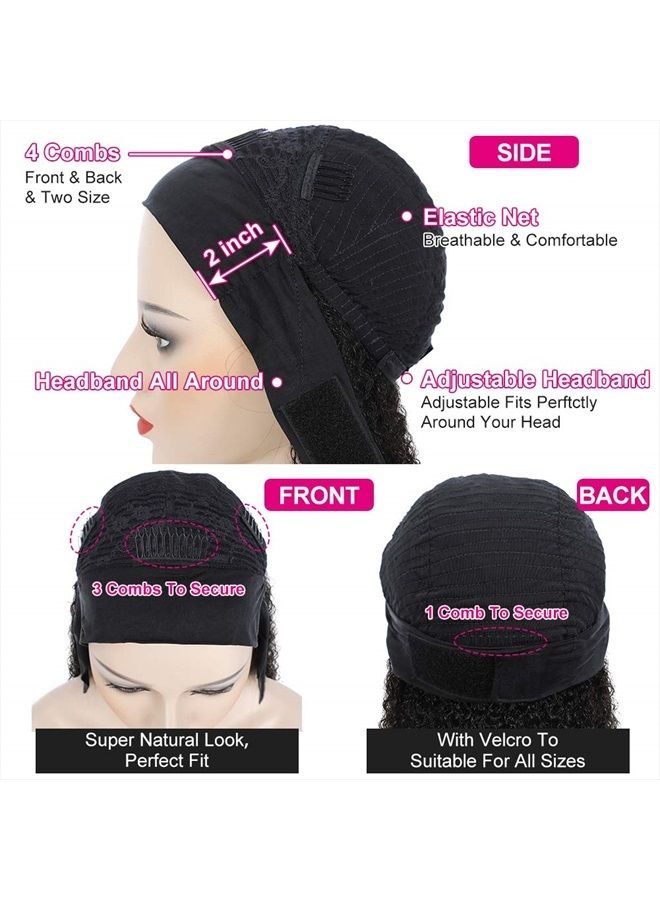Eooma Curly Headband Wig Human Hair Wigs for Black Women (14 inch) Brazilian Curly None Lace Front Wigs Human Hair Scarf No Gel Gluelees Remy Hair Headband Wig - Image 4