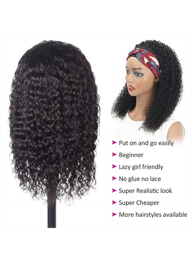 Eooma Curly Headband Wig Human Hair Wigs for Black Women (14 inch) Brazilian Curly None Lace Front Wigs Human Hair Scarf No Gel Gluelees Remy Hair Headband Wig - Image 3
