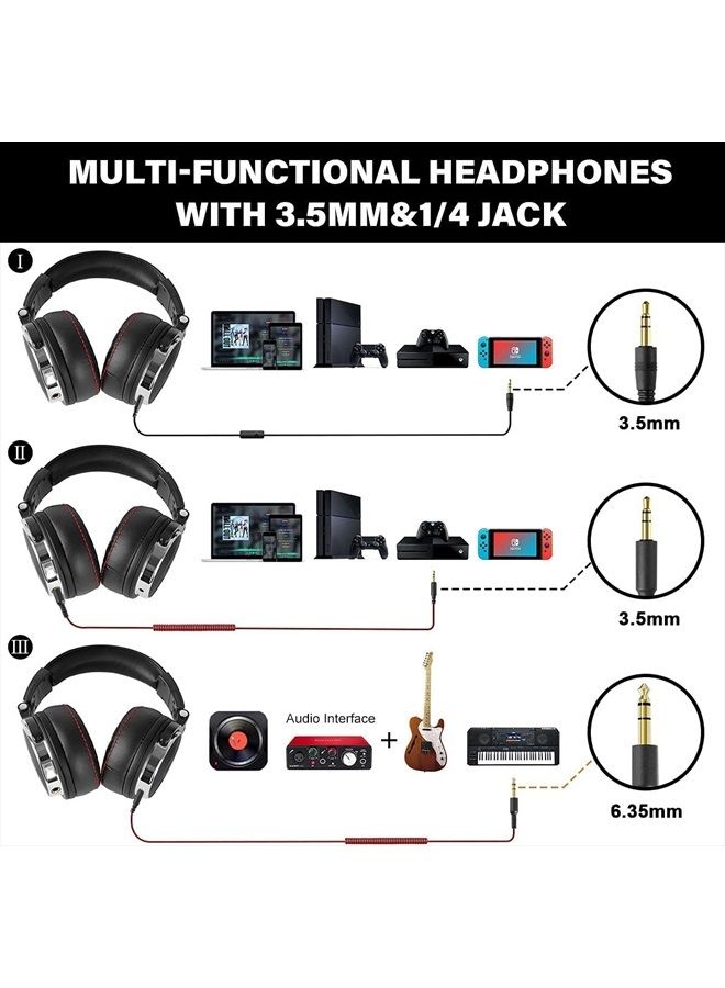 OneOdio سماعات رأس عالية الدقة فوق الأذن لمراقبة الاستوديو والمزج، وعزل الصوت، وأغطية أذن من الجلد البروتيني، ووحدة تشغيل 50 مم، وسماعات رأس سلكية للوحة مفاتيح الجيتار AMP (Pro-50) - Image 3
