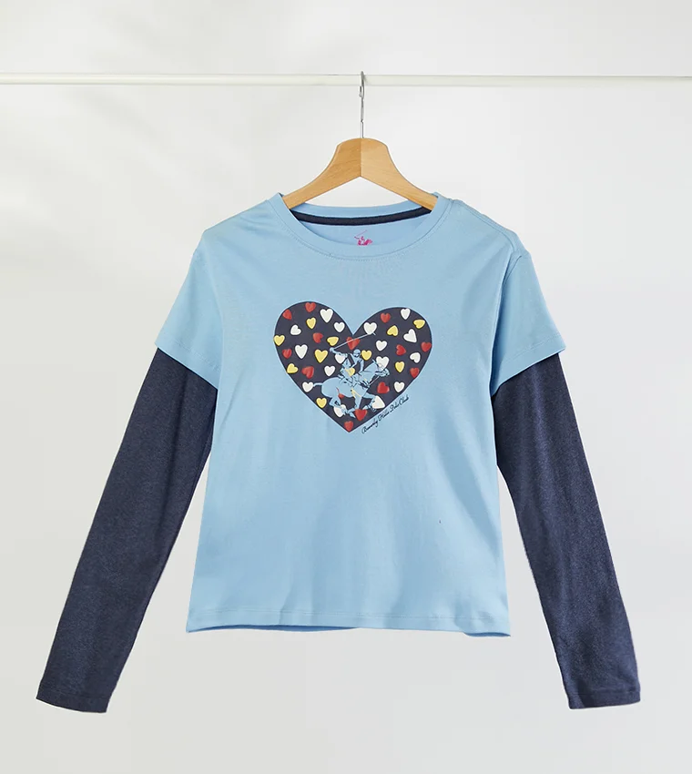 Beverly Hills Polo Club Heart Print T-shirt with Doctor Sleeves