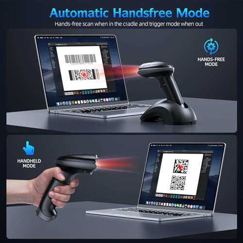 TEEMI 1D 2D Bluetooth Barcode Scanner with USB Charging Cradle & Data Receiver, Wireless QR Code Reader, Omnidirectional Scan for Driver’s License, Digital Coupons, Postal & OCR, Auto Hands-Free Mode - Image 3