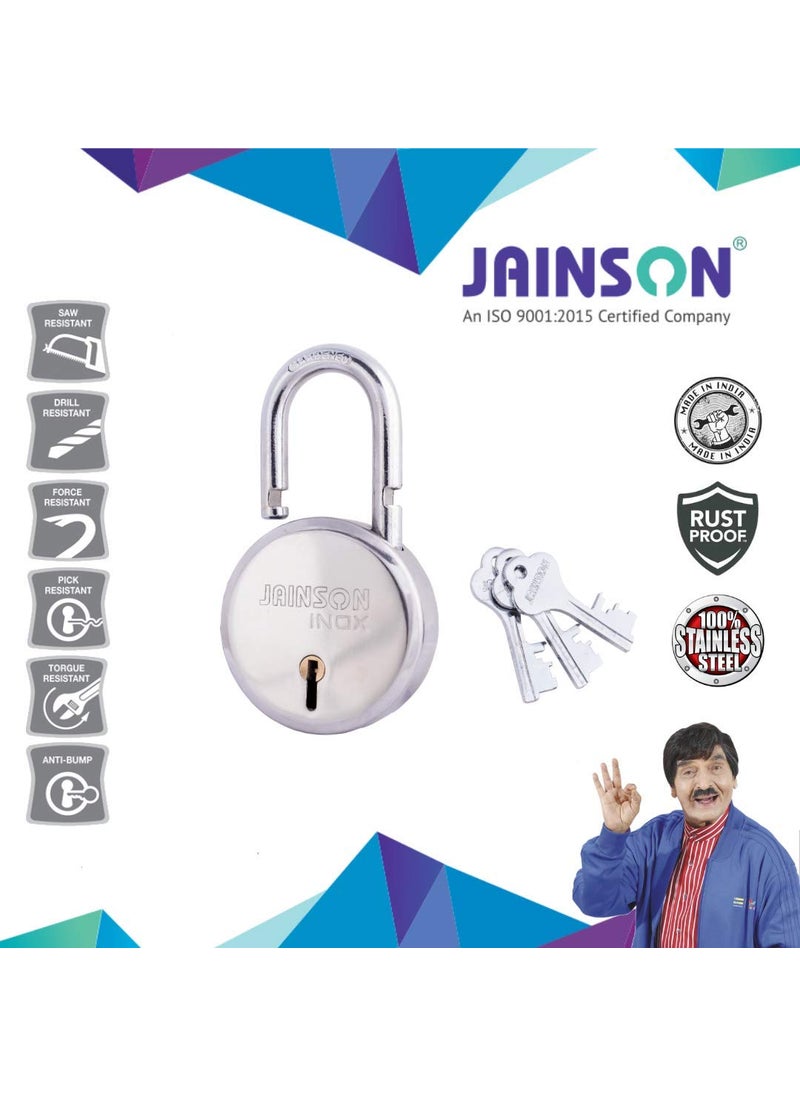 Jainson - Jainson Locks INOX Stainless Steel Padlocks Pack of 2 65mm Double Locking Hardened Shackle 8 Levers Includes 3 Keys per Lock for Ultimate Security and Durability - Image 1
