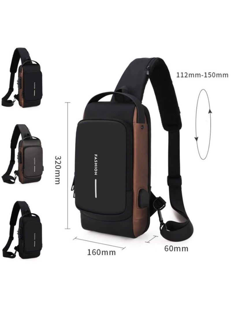 Anti-Theft Sling Bag Business Men Bag Chest Crossbody Bags with USB Charging Port Waterproof Small Backpack for Outdoor Work Hiking Running Sport Travel Bag Black - Image 3